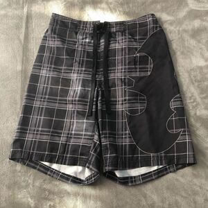 Dc Comics Batman grey and black plaid swim trunk boys size small